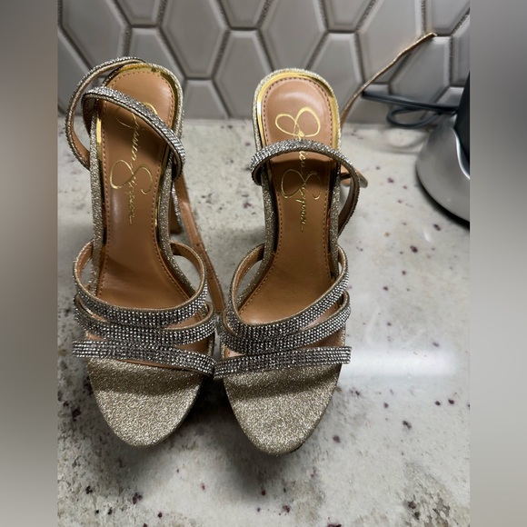 New Gold Rhinestone Jessica Simpson Heels - Picture 2 of 3